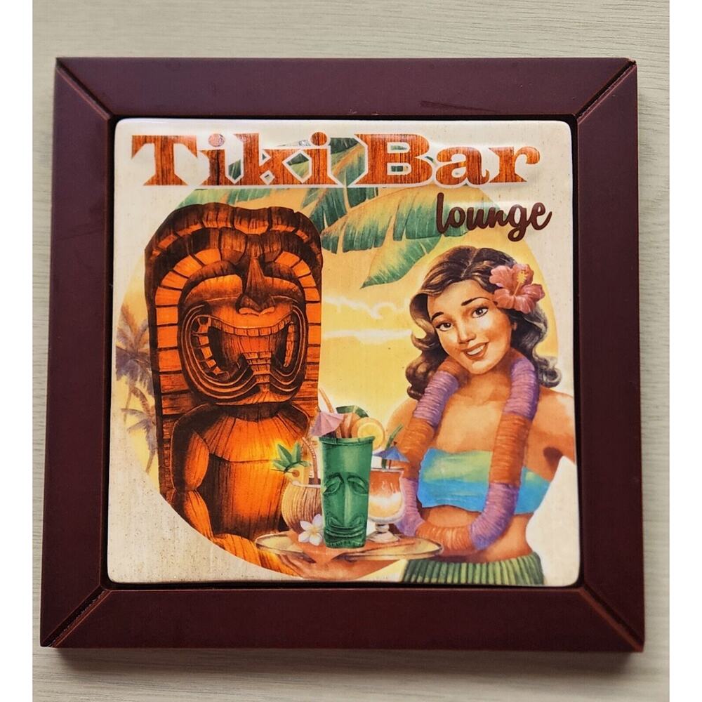 Island Heritage Tiki Bar Lounge Ceramic Tile Wall Art 8x8 Framed Hawaii Decor - Picture 4 of 11